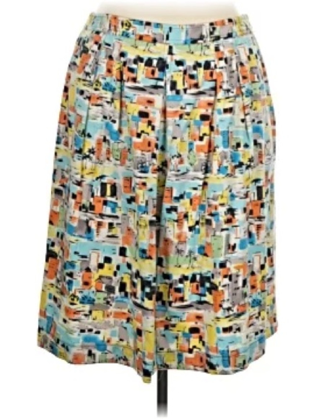 Women’s i.e. Pleated Abstract Print A-Line Skirt in Multi-Color size 14